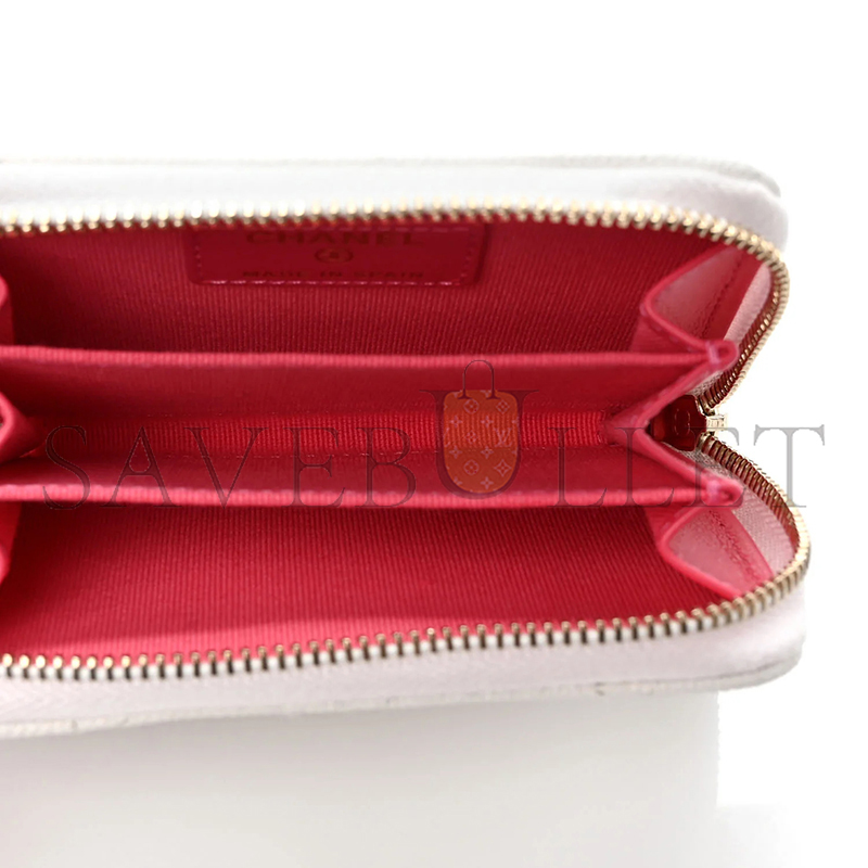 Ch**el caviar quilted perforated cc zip coin purse white (11*7*2cm)